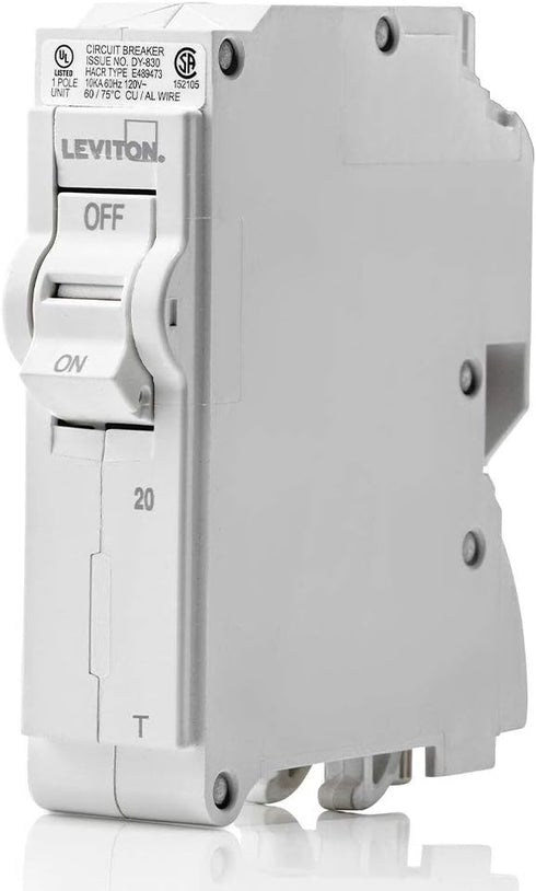 Leviton LB120-T 20A 1-Pole Plug-On Standard Branch Circuit Breaker, Thermal Magnetic, White
