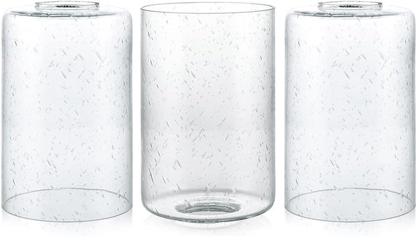 Skelang Seeded Lip-less Glass Lamp Shade, Cylindrical Light Cover with Fitter Opening, Replacement