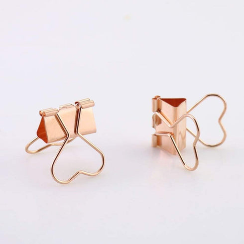 Rose Gold Metal Binder Clips with Heart Shaped Handle 0.74"/19mm Foldback Clips in Acrylic Crystal Box for Office Home