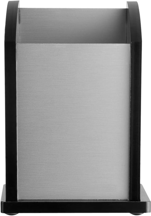 Kantek Black Acrylic and Silver Aluminum Pen Cup, 3" x 3" x 4.25", Heavy Duty Pencil Holder