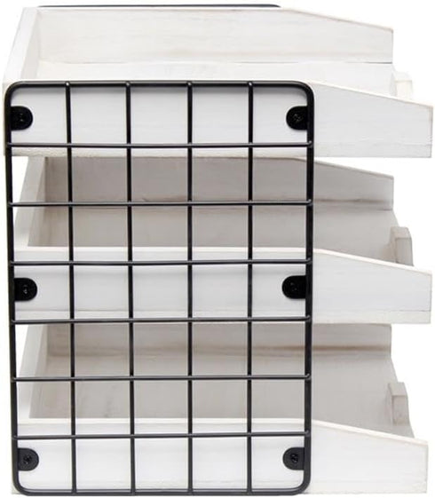 Elegant Designs HG1022-WWH Wood Desk Organizer, Home Office Mail Letter Tray with 3 Shelves, White Wash