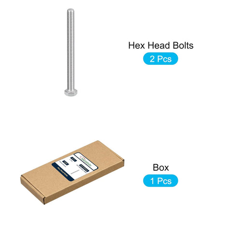 Hex Bolts (M14-2x160mm) 2Pcs, Fully Threaded Coarse Hex Head Screw Bolt Machine Screws - 304 Stainless Steel, Silver