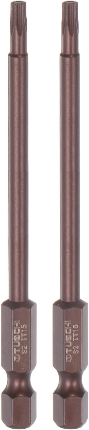 2pcs T15 Torx Bit 1/4" Hex Shank Magnetic Security Star Screwdriver Power Tool, 4" Length, Red
