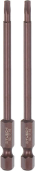2pcs T15 Torx Bit 1/4" Hex Shank Magnetic Security Star Screwdriver Power Tool, 4" Length, Red