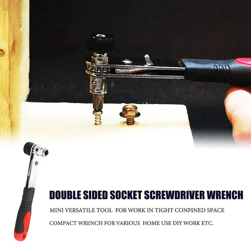 Double Sided Socket Screwdriver Ratchet Wrench, Dual Head Wrench Tool