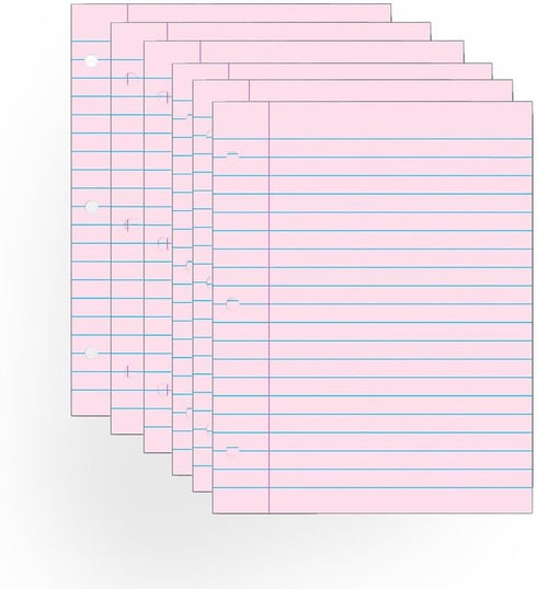 School Smart 3-Hole Punched Filler Paper, 8-1/2 x 11 Inches, Pink, 100 Sheets