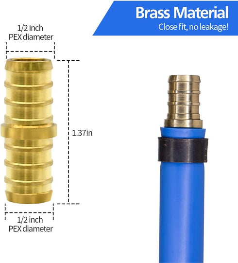 25 Pack PEX Fittings, 1/2" PEX Fittings, Brass PEX Straight Coupling Fittings for PEX Tubing Pipe