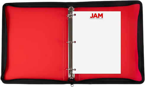 JAM PAPER Plastic Zipper 1.5 Inch Binder, Red, 3 Ring Binder, Sold Individually