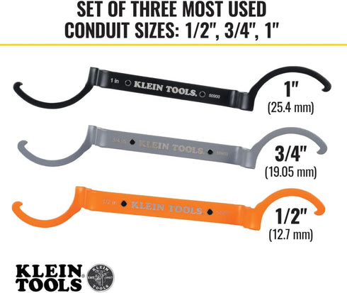 Klein Tools 50900R Conduit Lockout Wrench Set, 3-Piece, Tighten and Loosen Locknuts in Tight Spaces, 1/2, 3/4, 1-Inch