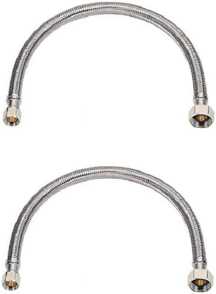 EZ-Fluid 24" Stainless Steel Braided Faucet Connector, 1/2" Fip x 3/8" Comp (Pack of 2)