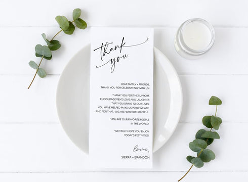 Setting, All Ewired Up Wedding Thank You Note, Printed Personalized, thank you Place Table Thank You Card, Minimalist