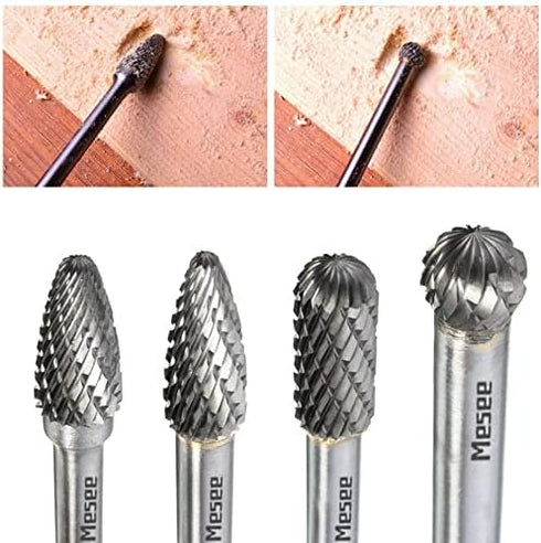 Mesee 4Pcs Tungsten Carbide Rotary Burr Set, 6-Inch Long Rotating Tools Kit with 6mm Shank for DIY Woodworking/Metal