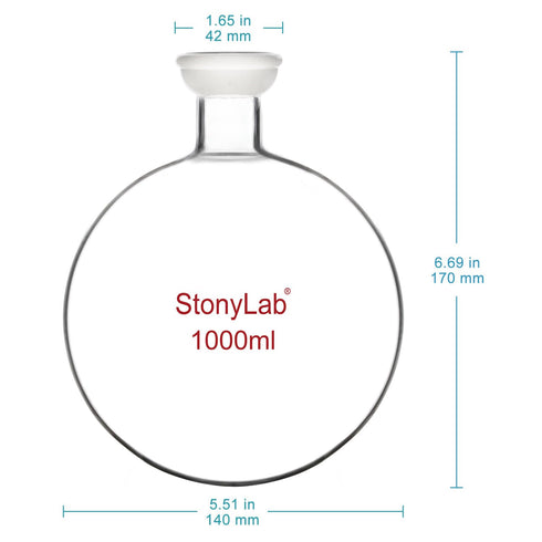 stonylab Spherical Joint Round Bottom Receiving Flask, Borosilicate Glass with 35/20 Ground Joint, 1000 ml