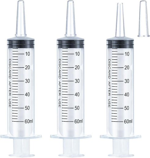 60ml Syringe for Liquid, Oral, Scientific Labs, 3 Pack with Catheter Tip and Cap