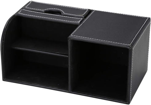 KINGFOM Black Desk Organizer Caddy, Pu Leather Multi-function Storage Box for Pen/Pencil, Cell Phone, Business Cards,