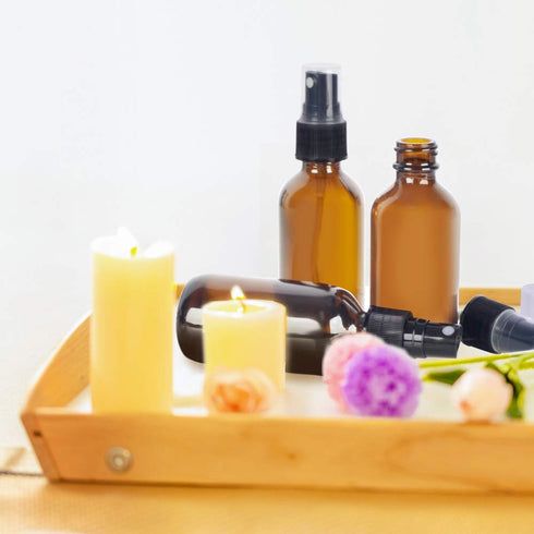 12 Pack 2oz 60 ml 1 Brush,2 Sprayers,2 Funnels,3 24 Amber Glass Spray Bottles with Fine Mist Sprayer & Dust Cap