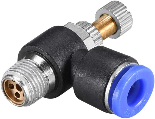uxcell Push to Connect Air Flow Control Valve, Elbow, 6mm OD x G1/8 Male Thread, Pneumatic Speed Controller, Blue