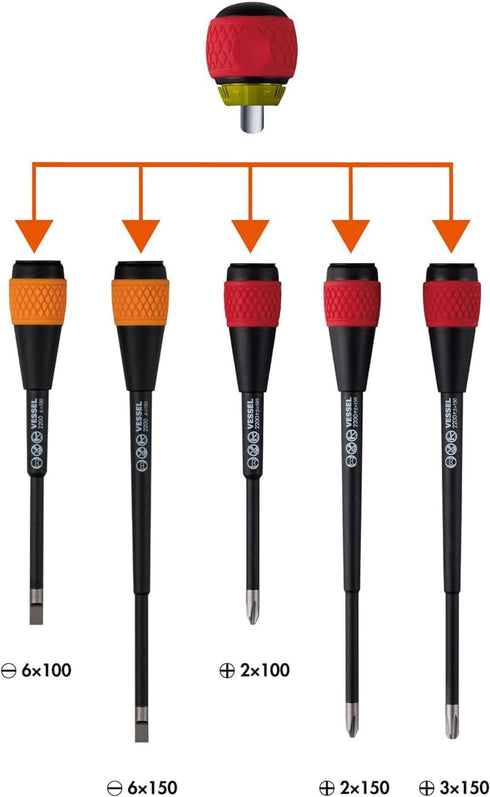 VESSEL BALL GRIP Ratchet Screwdriver (+2x100(4") J)