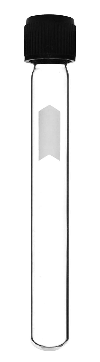 EISCO 24PK Test Tubes, 5ml - Bakelite Screw Cap with Rubber Liner - Borosilicate 3.3 Glass - 3.9" x 0.5"- Round Bottom - Blank Writable Area - Leak Proof