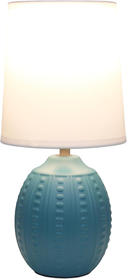 LT1163-TEL 12.5" Simple Designs Chic Glow Mini Textured Oval Table Lamp, for Bedroom, Office, Living Room, Stylish
