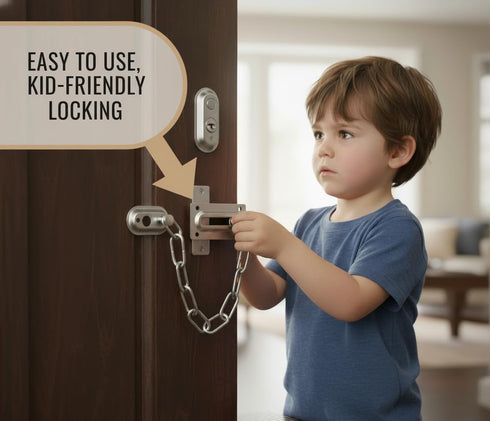 Gadgetime USA Satin Nickel Door Chain Guard Heavy-Duty Solid Brass Lock for Home, Apartment & Office Security, Extra