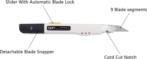 Utility Knife, DAT Series-X Portable Box Cutter with Fine Point Arts and Crafts Blade, 10 Blade Pieces (White)
