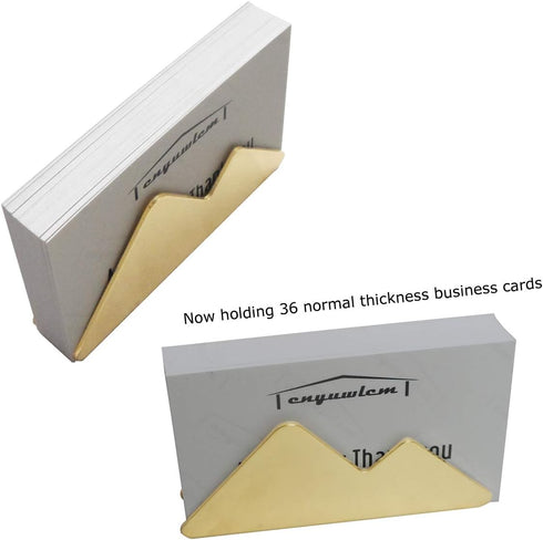 enyuwlcm Metal Business Card Holder - Brass Stand for Desk, Office Tabletop Organizer, Gold 2 Pack