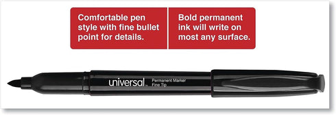 Universal UNV07071 Fine Bullet Tip Permanent Marker, Black, 1 Dozen