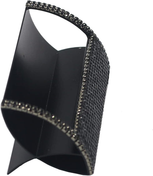 Bling Aluminum Business Card Holder, Black Rhinestone Desktop Display Stand for Business Cards