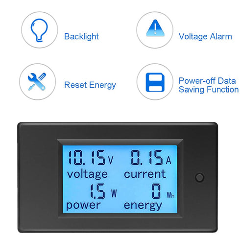 Amp Volt Watt Kwh Meter Tester: Digital 4 in 1 Ammeter Voltmeter Multimeter, 12V DC 6.5-100V 20A, LCD Display Monitor