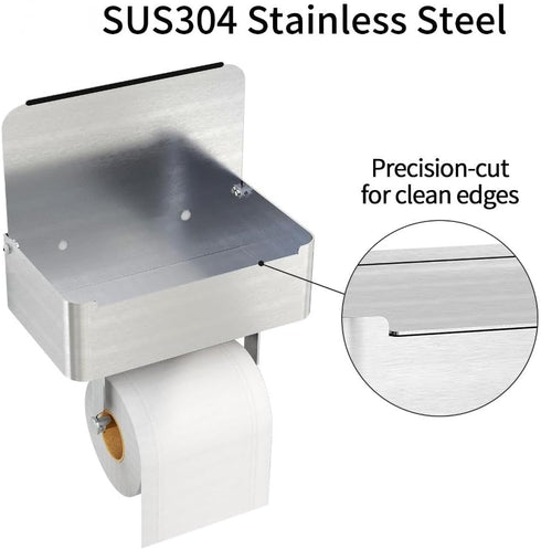 SUS304 JUYSON Toilet Paper Holder with Shelf Brushed Nickel, Flushable Wipes Dispenser Fits for Bathroom Wipe Storage