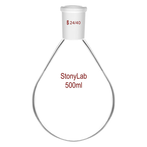 StonyLab Borosilicate Glass 500mL Heavy Wall Recovery Flask with 24/40 Outer Joint