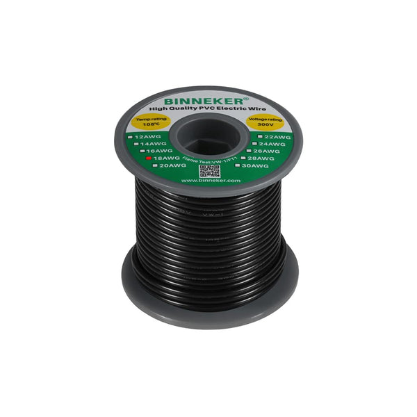 18 Gauge PVC 1007 Solid Electric Wire Black 50 ft, 18 AWG 1007 Hook Up Wire 300V Solid Tinned Copper Wire.