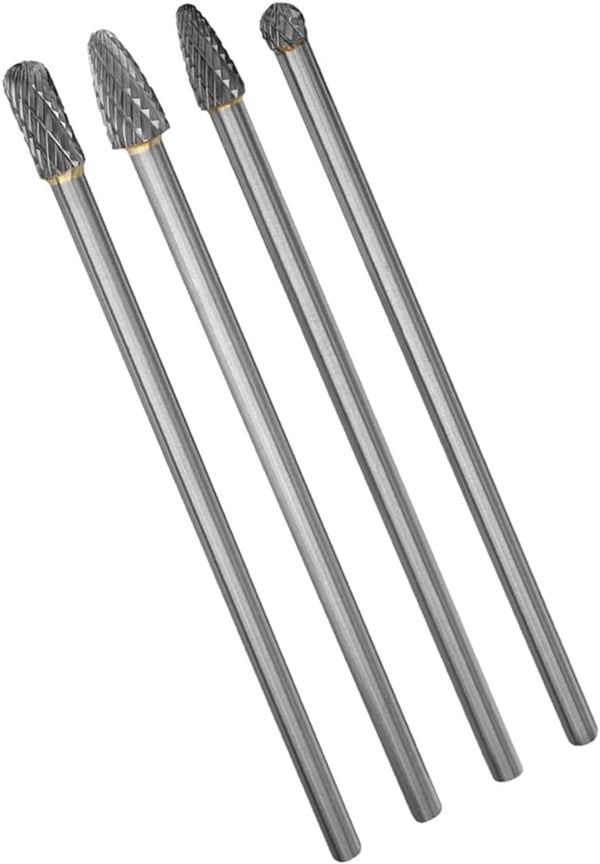 Wolfride 4pcs Long Shank Tungsten Carbide Burr Set, 6mm Shank Die Grinder Burr Set for Metal, 6-Inch Length