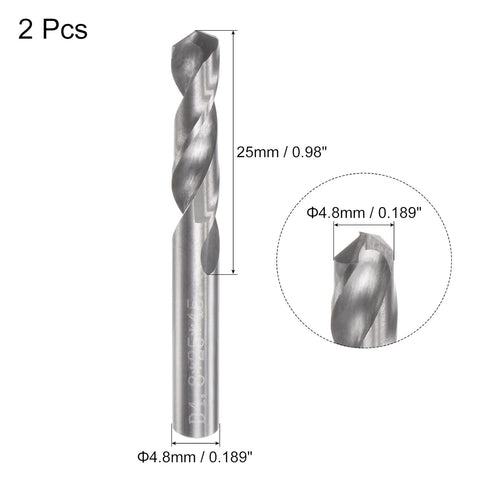 uxcell Solid Carbide Drill Bits, 4.8mm C2/K20 Tungsten Carbide Jobber Drill Bits, 2pcs