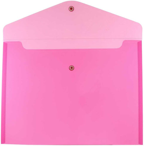JAM PAPER Plastic Envelopes with Snap Closure, Letter Booklet, 9 3/4 x 13, Fuchsia Pink, 12/Pack