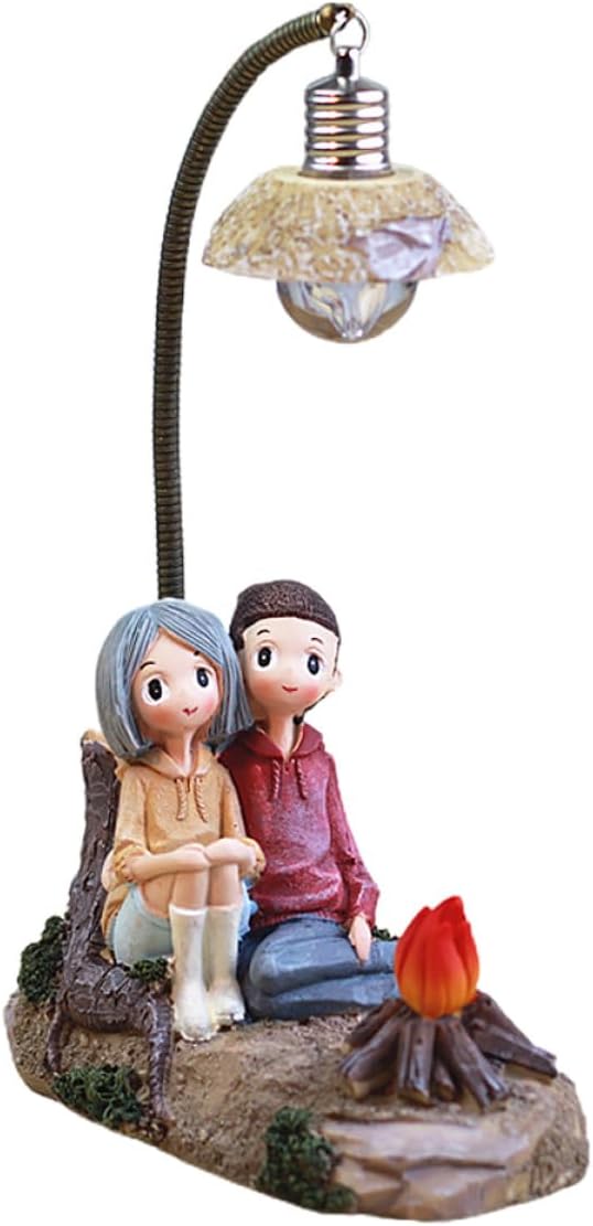 PRETYZOOM Couple Figure Night Light Resin Tabletop Lamp, Figurine Nightstand Light Decorative