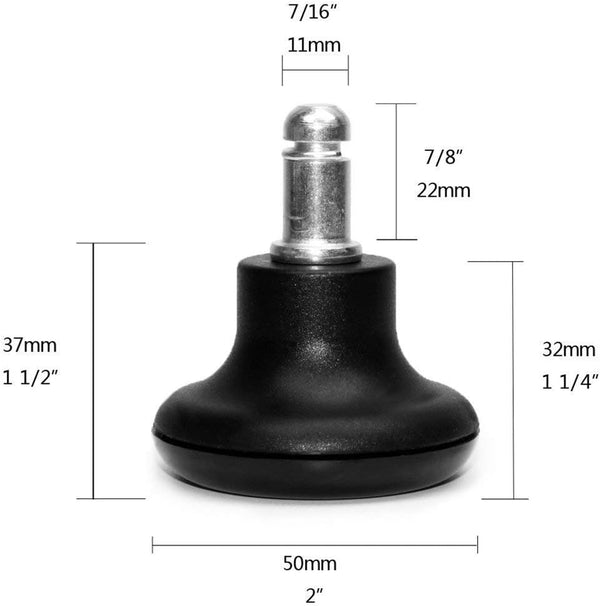 Bell Glides Replacement Office Chair Caster Wheels, Low Profile with Soft Rubber Bottom for Stationary Castors