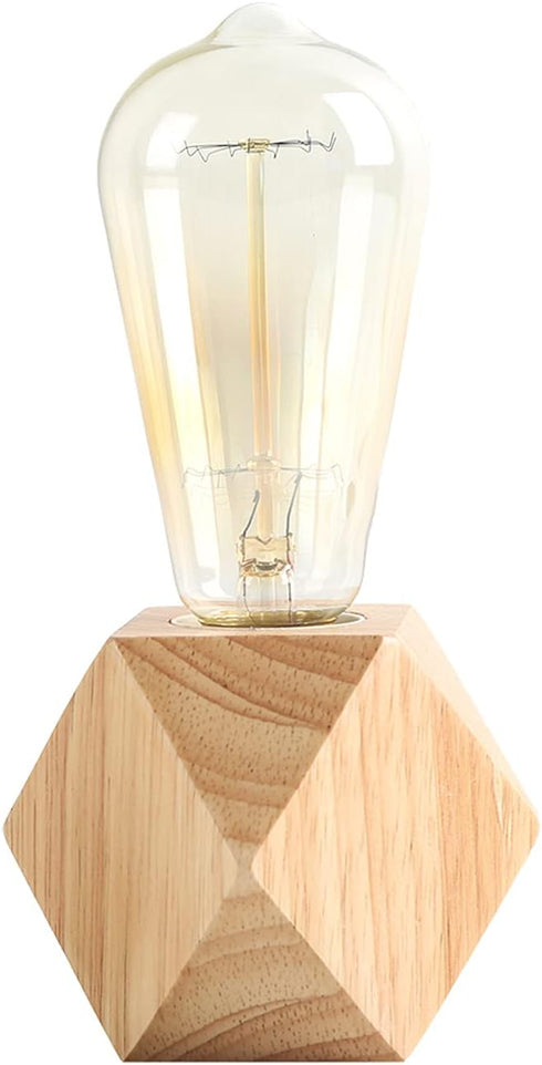 OuXean Small Wood Table Lamp, Bedside Lamp with Diamond Wooden Base E26