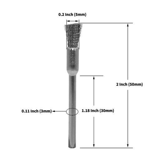 20 pcs Steel Cleaning End Brushes, 1/5 (5mm) x 1/8 (3mm) Wire Brush for Rust Paint Removal