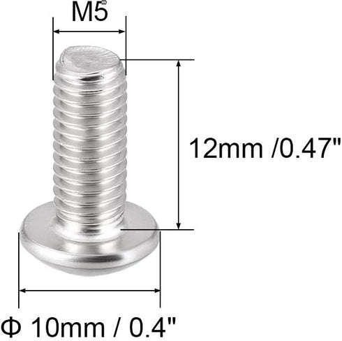 uxcell M5x12mm Machine Screws - Hex Socket Round Head Screw, 304 Stainless Steel Fasteners, 20pcs