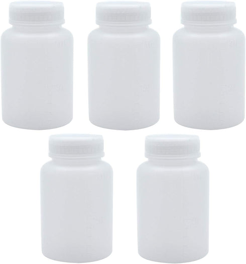 5Pcs 100ml Plastic Wide Mouth Laboratory Reagent Bottles, Sample Sealing Bottles
