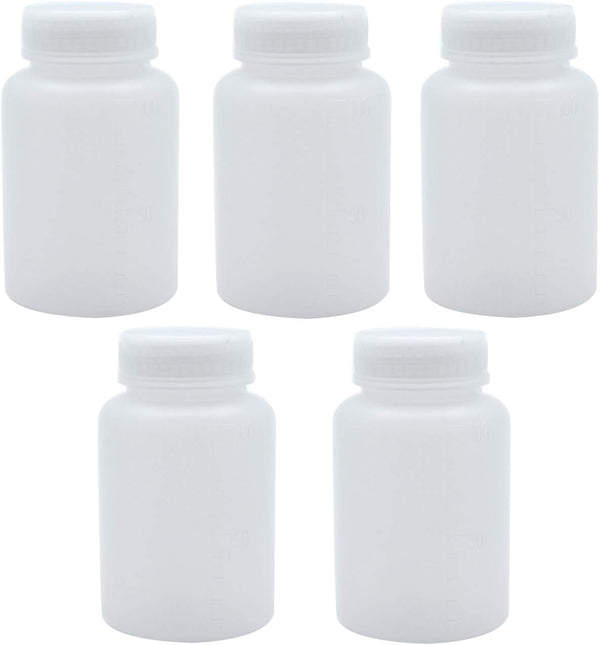 5Pcs 100ml Plastic Wide Mouth Laboratory Reagent Bottles, Sample Sealing Bottles