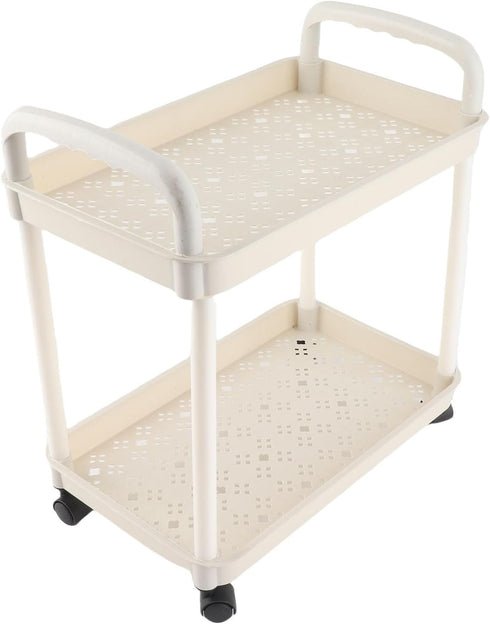 AUNMAS 2 Tiers Plastic Rolling Utility Cart with Wheels, Multi Functional Storage Trolley Mobile Shelf Rolling Storage