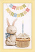 Pictura Stuffed Animal Bunny Sitting Near Cupcake with Single Candle Birthday Card for