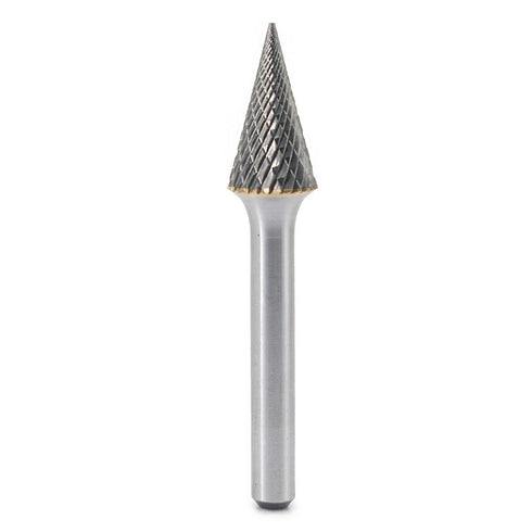 SM-5 Tungsten Carbide Burr, Pointed Cone Shape Double Cut Rotary Burrs File (1/2'' Cutter Dia, 1'' Cutter Length)