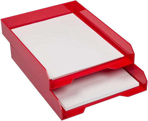 JAM PAPER Stackable Paper Trays - Red, Desktop Document & File Organizer Tray, Sold Individually