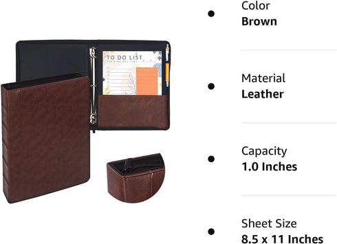 Ring Binder Depot Faulkner Vintage Professional 3 Ring Zipper Binder, 1.5 Inch Round Rings, Antique Brown Leather