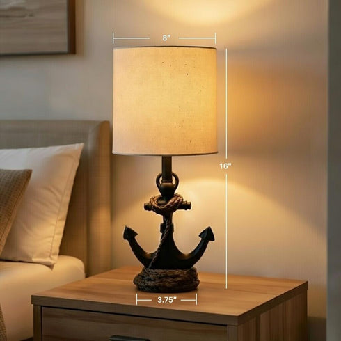 40W, (8" 8" 16" Decor Therapy Anchor Resin Accent Lamp, Easy on/Off Push-Through Light Switch, Coastal Style, Energy