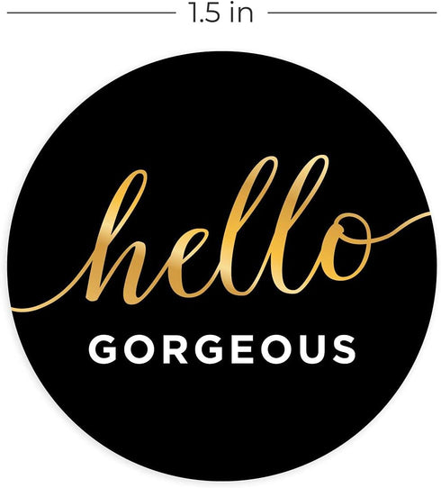 Hello Gorgeous Stickers, 250 Small Business Labels, 1.5" Elegant Gold Foil Envelope Seals, Made in The USA